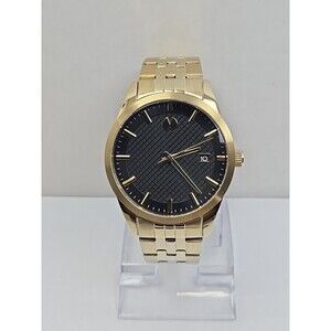 Watch Station Gold Tone Black Textured Dial 43mm Date Watch New Battery Quartz